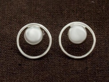 925 Sterling Silver Ball Circle Hoop Stud Earrings 14 mm.