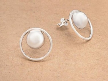 925 Sterling Silver Ball Circle Hoop Stud Earrings 14 mm.