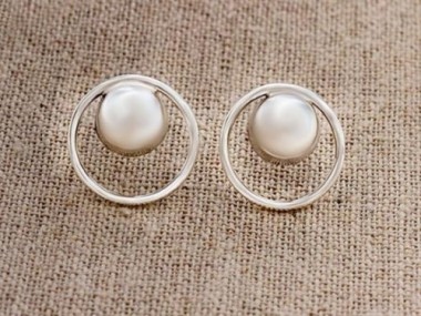 925 Sterling Silver Ball Circle Hoop Stud Earrings 14 mm.