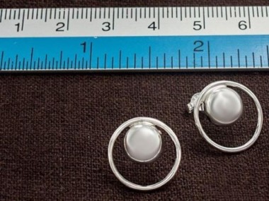 925 Sterling Silver Ball Circle Hoop Stud Earrings 14 mm.