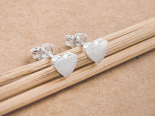 1 pair of 925 Sterling Silver Brushed Heart Stud Earrings 6 mm. , minimalist earrings