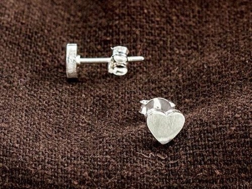 1 pair of 925 Sterling Silver Brushed Heart Stud Earrings 6 mm. , minimalist earrings