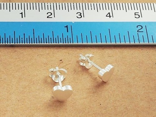 1 pair of 925 Sterling Silver Brushed Heart Stud Earrings 6 mm. , minimalist earrings