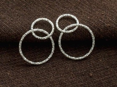 925 Sterling Silver Double Diamond Cut Circle Rings Charms Links. Connectors 20x14.5 mm.