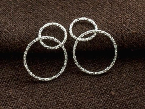 4 of 925 Sterling Silver Double Diamond Cut Circle Rings Charms Links. Connectors 20x14.5 mm.