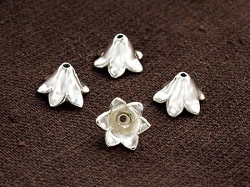 4 of Karen Hill Tribe Silver Flower Bead Caps 10x7 mm.