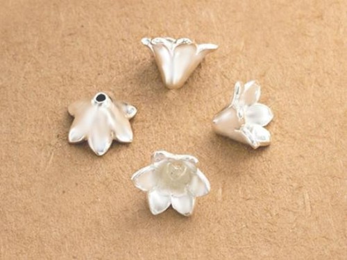 4 of Karen Hill Tribe Silver Flower Bead Caps 10x7 mm.