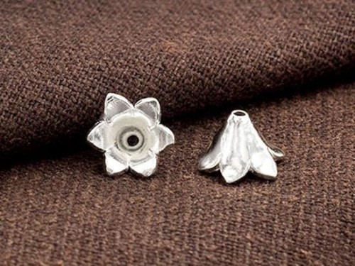 4 of Karen Hill Tribe Silver Flower Bead Caps 10x7 mm.