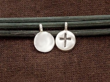 Karen Hill Tribe Silver Cross Printed Circle Disc Charms 10.5mm.