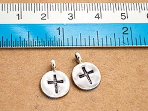 4 of Karen Hill Tribe Silver Cross Printed Circle Disc Charms 10.5mm.