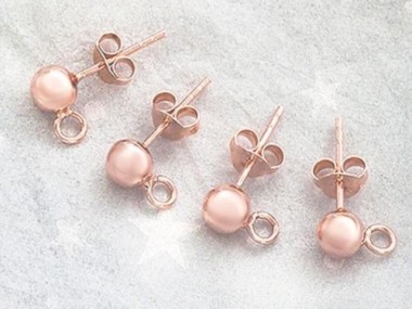 2 Pairs of 925 Sterling Silver Rose Gold Vermeil Style Post Stud Earrings 5mm Ball with Opened Loop.