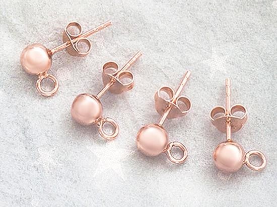 2 Pairs of 925 Sterling Silver Rose Gold Vermeil Style Post Stud Earrings 5mm Ball with Opened Loop.