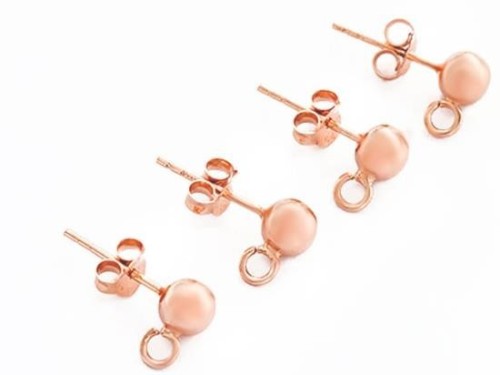 2 Pairs of 925 Sterling Silver Rose Gold Vermeil Style Post Stud Earrings 5mm Ball with Opened Loop.