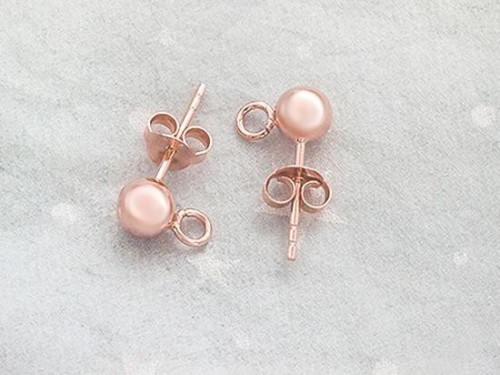 2 Pairs of 925 Sterling Silver Rose Gold Vermeil Style Post Stud Earrings 5mm Ball with Opened Loop.