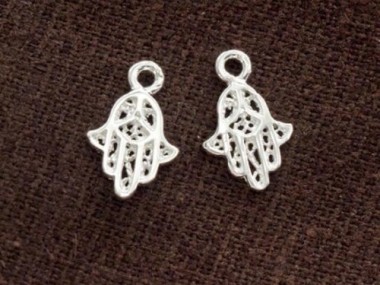 925 Sterling Silver Little Hamsa , Hand Of Fatima Charms 8x10 mm.