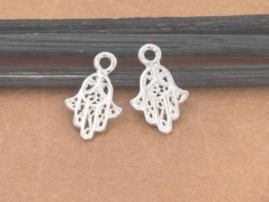 925 Sterling Silver Little Hamsa , Hand Of Fatima Charms 8x10 mm.