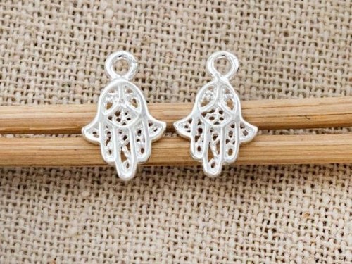 2 of 925 Sterling Silver Little Hamsa , Hand Of Fatima Charms 8x10 mm.