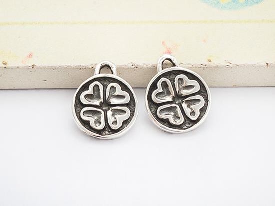 2 of 925 Sterling Silver Clover Disc Charms 10mm.