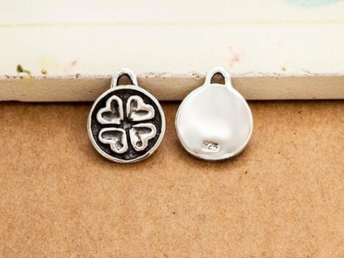 2 of 925 Sterling Silver Clover Disc Charms 10mm.