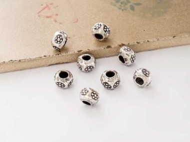 Karen Hill Tribe Silver Daisy Imprint Rondelle Beads 7x5mm.