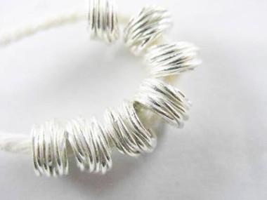 Karen Hill Tribe Silver Wire Drum Beads 6x4 mm.