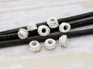 Karen Hill Tribe Silver Wire Drum Beads 6x4 mm.