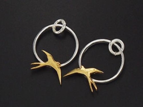 2 of 925 Sterling Silver Bird Charms 13.5mm. ,Two Tone Gold & Silver