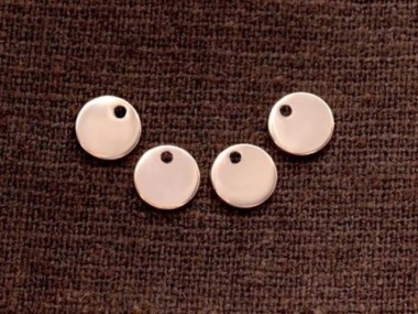 925 Sterling Silver Rose Gold Vermeil Style Round Disc Tag Charms 6 mm.