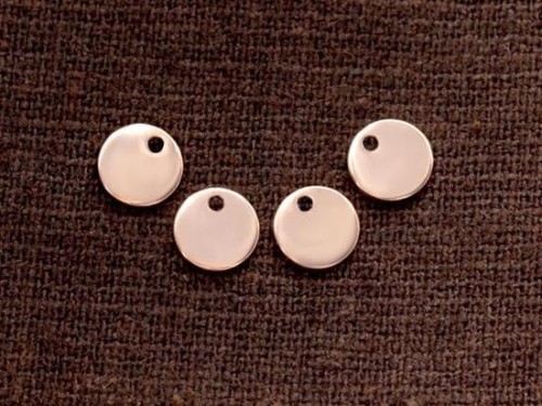 4 of 925 Sterling Silver Rose Gold Vermeil Style Round Disc Tag Charms 6 mm. , Polish Finished