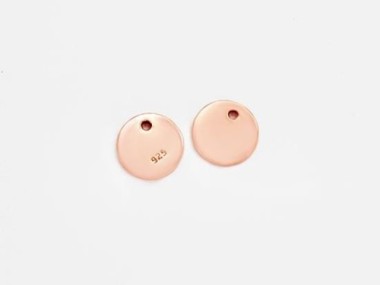 925 Sterling Silver Rose Gold Vermeil Style Round Disc Tag Charms 6 mm.