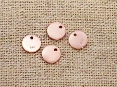 925 Sterling Silver Rose Gold Vermeil Style Round Disc Tag Charms 6 mm.