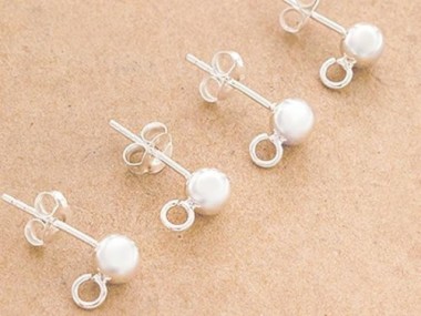 925 Sterling Silver Post Stud Earrings Findings, 5mm Ball with Opened Loop.