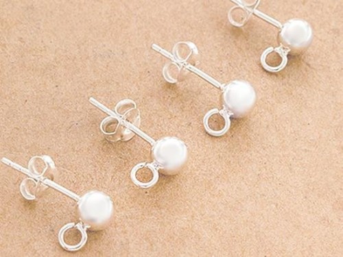 2 pairs of 925 Sterling Silver Post Stud Earrings Findings, 5mm Ball with Opened Loop.