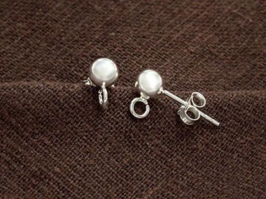 925 Sterling Silver Post Stud Earrings Findings, 5mm Ball with Opened Loop.