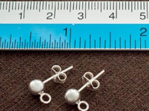 2 pairs of 925 Sterling Silver Post Stud Earrings Findings, 5mm Ball with Opened Loop.