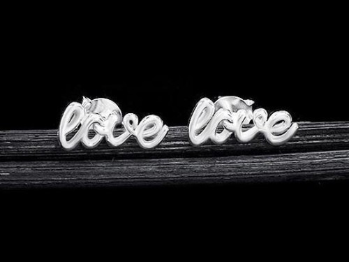 1 pair of 925 Sterling Silver Love Stud Earrings 5x12mm. , Polish Finished .