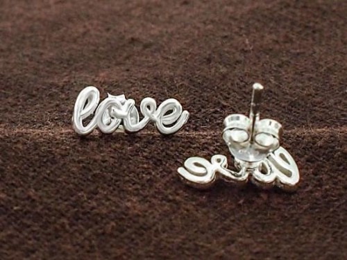 1 pair of 925 Sterling Silver Love Stud Earrings 5x12mm. , Polish Finished .