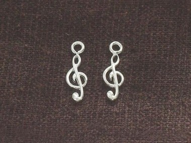 2 of 925 Sterling Silver Treble Clef Charms 5x12mm.