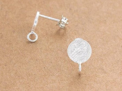 1 pair of 925 Sterling Silver Brushed Circle Disc Stud Earrings Post Findings 8mm. with Opened Loop.