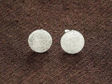 925 Sterling Silver Brushed Circle Disc Stud Earrings 8mm.