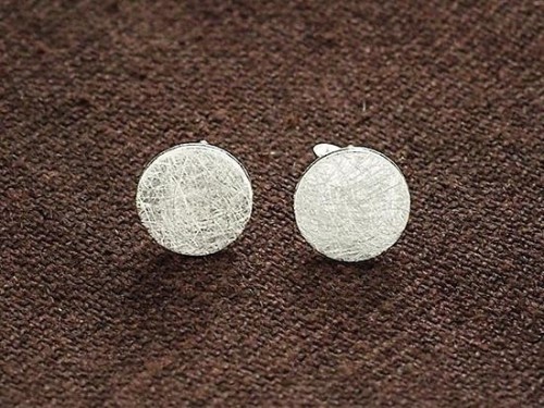 1 pair of 925 Sterling Silver Brushed Circle Disc Stud Earrings 8mm. minimalist earrings