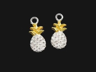 925 Sterling Silver Pineapple Charms 6x11.5 mm. Two Tone