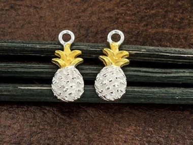 925 Sterling Silver Pineapple Charms 6x11.5 mm. Two Tone