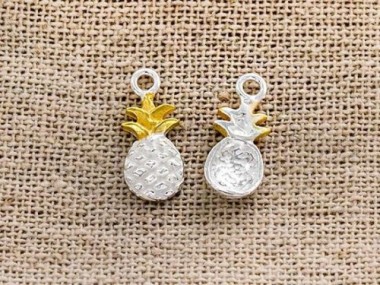 925 Sterling Silver Pineapple Charms 6x11.5 mm. Two Tone