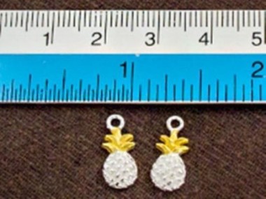 925 Sterling Silver Pineapple Charms 6x11.5 mm. Two Tone