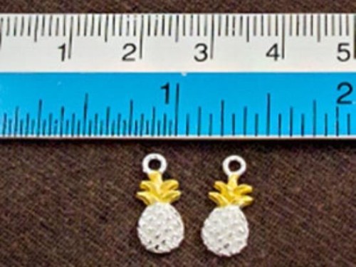 2 of 925 Sterling Silver Pineapple Charms 6x11.5 mm. Two Tone