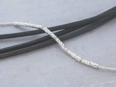 Karen Hill Tribe Silver Hammered Tubular Beads 3x11.5mm.