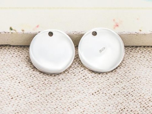 2 of 925 Sterling Silver Round Disc Tag Charms 12 mm.