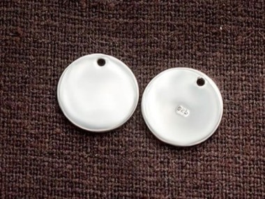 925 Sterling Silver Round Disc Tag Charms 12 mm.