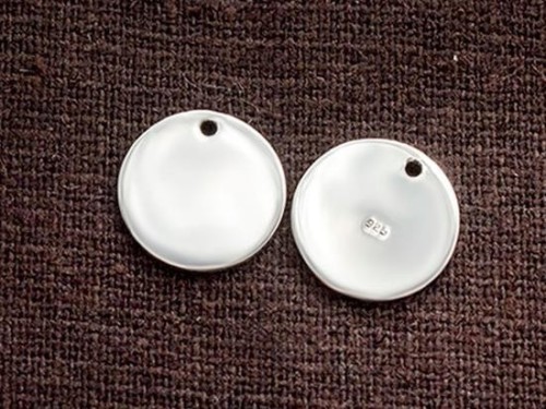 2 of 925 Sterling Silver Round Disc Tag Charms 12 mm.